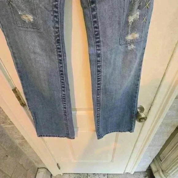 P7028 american rag cie light wash festival patchwork straight leg size 1 - Picture 4 of 9